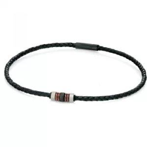 Mens Fred Bennett Stainless Steel Leather Necklace 19.5 Inch