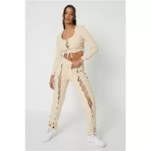 I Saw It First Beige Lace Up Detail Soft Touch Tracksuit - Beige