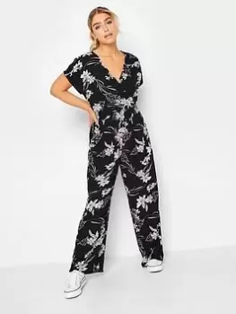 M&Co Black Floral Wrap Jumpsuit, Black, Size 12, Women