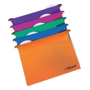 Rexel Multifile Extra Foolscap Polypropylene Suspension File V-Base 30mm Assorted Colours - 1 x Pack of 10 Suspension Files