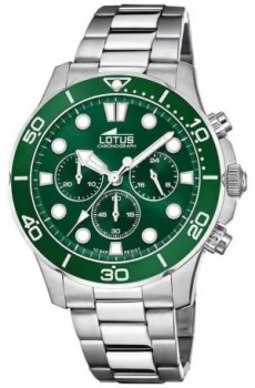 Lotus Mens Stainless Steel Bracelet Green Chronograph Watch