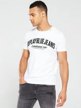 Replay Blue Jeans Logo T-Shirt - White, Size XL, Men