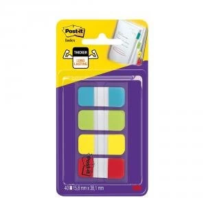 Post it 15.8 x 38.1mm Index Tabs Assorted Colours 4 x 10 Tabs