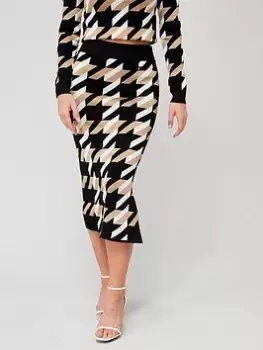 BOSS Furelia Houndstooth Knitted Midi Skirt - Multi Size M Women