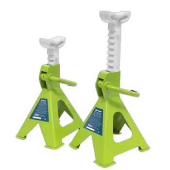 Axle Stands (Pair) 2-Tonne Capacity Per Stand Ratchet Type - Hi-vis Green