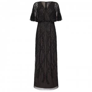 Adrianna Papell Beaded Column Gown - Black Nude