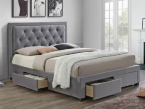 Birlea Woodbury 5ft King Size Grey Upholstered Fabric 4 Drawer Bed Frame