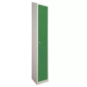 1 Door Locker, 300X450, Grey Carcass/Green Doors, Sloping Top, Camlock