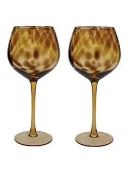 Barcraft Tortoise Shell Set Of 2 Wine Glasses