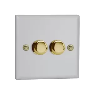Varilight Vogue LED V-Pro 2 Gang Rotary Dimmer Switch White with Brass Knobs