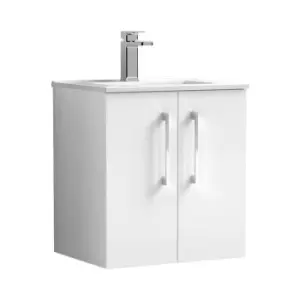 Arno Gloss White 500mm Wall Hung 2 Door Vanity Unit with 18mm Profile Basin - ARN121B - Gloss White - Nuie