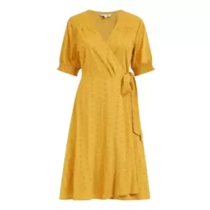 Yumi Mustard Broderie Anglaise Wrap Dress - Yellow