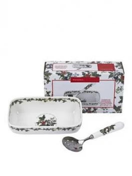 Holly & Ivy Cranberry Dish & Slotted Spoon