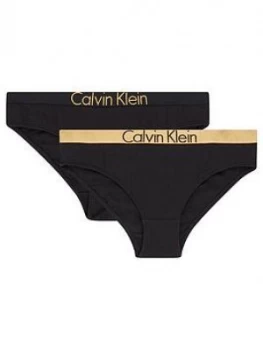 Calvin Klein Girls 2 Pack Gold Waistband Briefs - Black, Size Age: 12-14 Years, Women