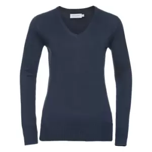 Russell Collection Ladies/Womens V-Neck Knitted Pullover Sweatshirt (M) (French Navy)