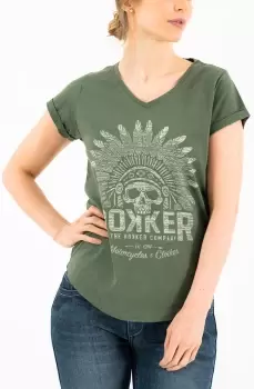 Rokker Indian Bonnet Ladies T-Shirt, green, Size M for Women, green, Size M for Women