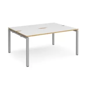 Bench Desk 2 Person Rectangular Desks 1600mm White/Oak Tops With Silver Frames 1200mm Depth Adapt