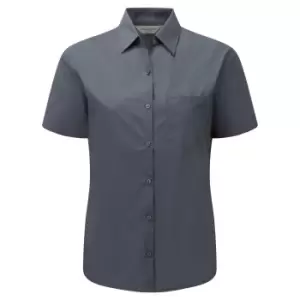 Russell Collection Ladies/Womens Short Sleeve Poly-Cotton Easy Care Poplin Shirt (XS) (Convoy Grey)