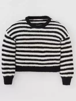 Only Kids Girls Stripe Knitted Jumper - Black, Size Age: 11-12 Years, Women