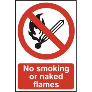 ASEC No Smoking Or Naked Flames 200mm x 300mm PVC Self Adhesive Sign