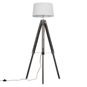 Clipper Light Wood Tripod Floor Lamp with White Doretta Shade