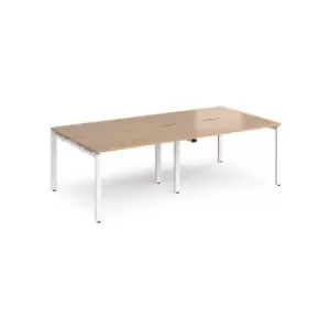 Bench Desk 4 Person Rectangular Desks 2400mm Beech Tops With White Frames 1200mm Depth Adapt