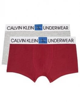 Calvin Klein Boys 2 Pack Logo Waistband Boxer - Red/Grey, Size Age: 14-16 Years
