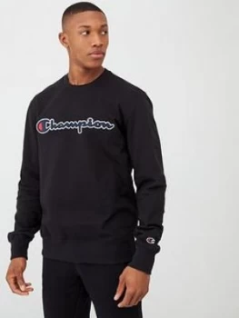 Champion Logo Crew Neck Sweatshirt - Black, Size S, Men