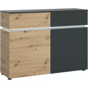 Luci 2 door 2 drawer cabinet (including LED lighting) in Platinum and Oak - Artisan Oak /Cosmos Grey
