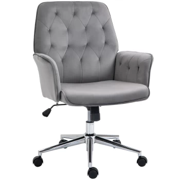 Vinsetto Velvet-Feel Fabric Office Swivel Chair Mid Back Computer Desk Chair with Adjustable Seat, Arm - Deep Grey