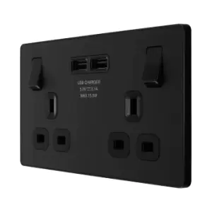 BG Evolve Matt Black Double Switched 13A Power Socket + 2 X USB (3.1A) - PCDMB22U3B
