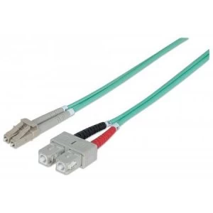 Intellinet Fibre Optic Patch Cable Duplex Multimode LC/SC 50/125 m OM3 10m LSZH Aqua Fiber Lifetime Warranty