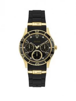 Guess Guess Valencia Black And Gold Detail Multi Dial Black Silicone Strap Watch