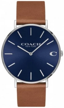 Coach Charles mens brown leather strap blue dial 14602151 Watch