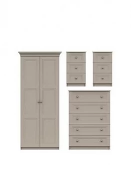 Reid 4 Piece Ready Assembled Package - 2 Door Wardrobe, 5 Drawer Chest And 2 Bedside Cabinets