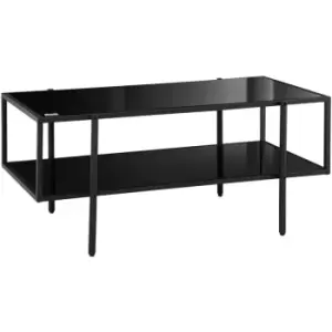 Coffee Table with Tempered Glass Top, Centre Table with 2-Tier Storage - Black - Homcom