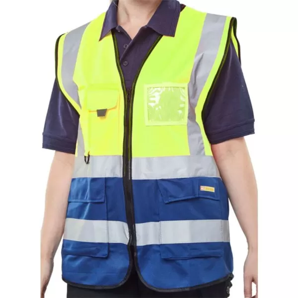B SEEN High Visibility, Two Tone, Executive Waistcoat, Saturn Yellow/Navy, Large