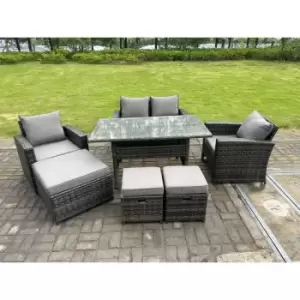 Fimous - 7 Seater Grey Mixed High Back Rattan Sofa Set Dining Table Garden Furniture Outdoor