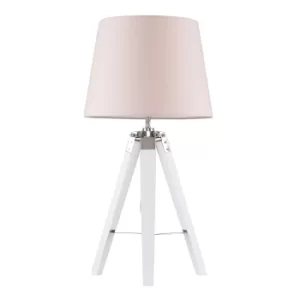 Clipper White and Chrome Tripod Table Lamp with Dusty Pink Aspen Shad