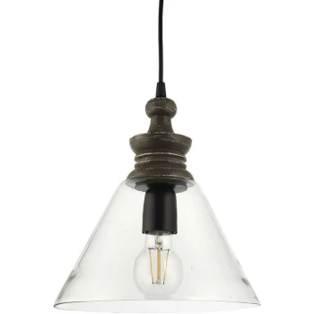 Endon Directory Lighting - Endon Kerala - 1 Light Ceiling Pendant Clear Glass & Taupe Grey Distressed Wood, E27