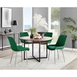 Furniture Box Adley Brown Wood Storage Dining Table and 4 Green Pesaro Silver Chairs