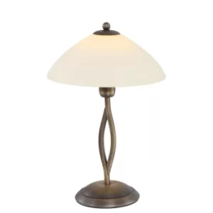 Capric Table Lamp with Round Tapered Shade Bronze Brushed, Glass Ivory Alabaster White