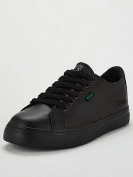 Kickers Tovni Leather Lace Plimsoll - Black, Size 1 Older