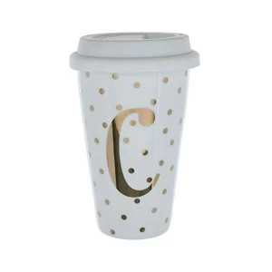 Initials C Double Walled Travel Mug With Silicone Lid - Gold Spots