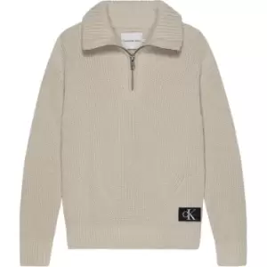 Calvin Klein Jeans Zip Up Intarsia Sweater - Beige
