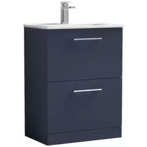 Arno Matt Electric Blue 600mm 2 Drawer Vanity Unit with 18mm Profile Basin - ARN1733B - Electric Blue - Nuie
