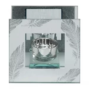 HESTIA? Silver Glitter Feather Glass Tealight Holder Box