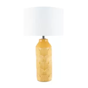 Embossed Mustard Gloss Art Deco Style Ceramic Table Lamp
