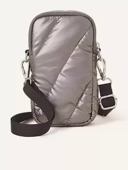 Accessorize Metallic Quilted Phone Bag, Grey, Women