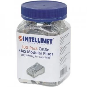 INTELLINET 100er-Pack Cat5e RJ45 modular plug STP 3-point wire contacting for solid wire 100 plugs in the beaker Crimp contact Silver Intellinet 79057